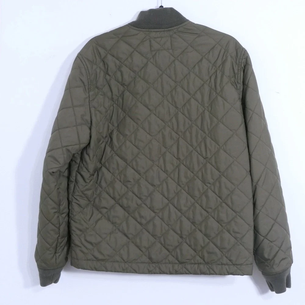 Banana Republic Men Quilted Bomber Jacket M Olive Green Diamond Pattern Snap Zip
